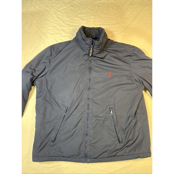 Polo Ralph Lauren Jacket Men's Large Navy Blue Fleece Lined Hooded Full Zip - Picture 2 of 10